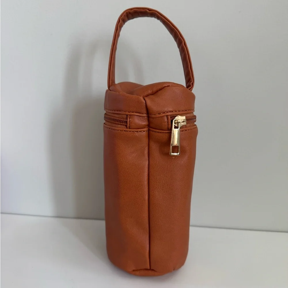 Leather Saddle Brown Insulated Baby Bottle Bag for Travel